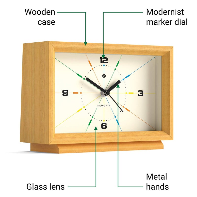 NEWGATEÂ® Hollywood Desk Clock | Contemporary Rectangular Design | Solid Wood | Pale Oak Finish | Mid Century Style for Desk, Table top, Shelf or Bedside - Image 5